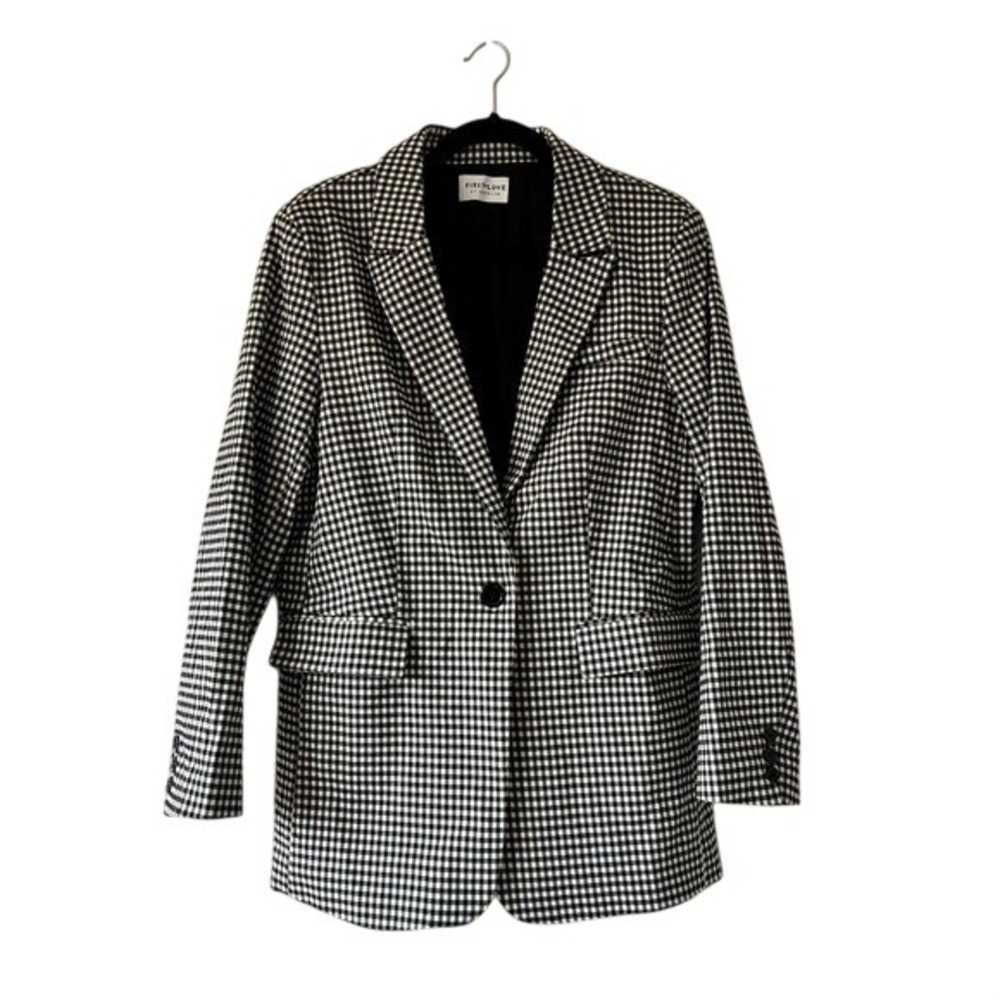 First Love by Lovelyn Black and White Gingham Check Oversized Blazer - Women's
